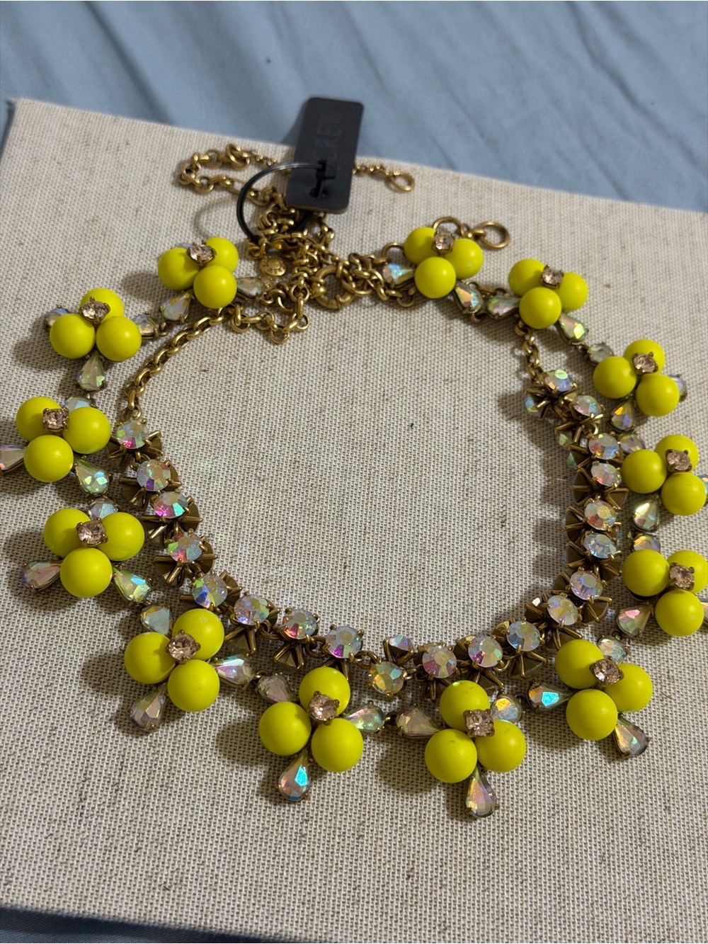 J.Crew RARE Yellow Floral Bib Statement Necklace AB Aurora Crystal Rhineston Y2K - Picture 13 of 14